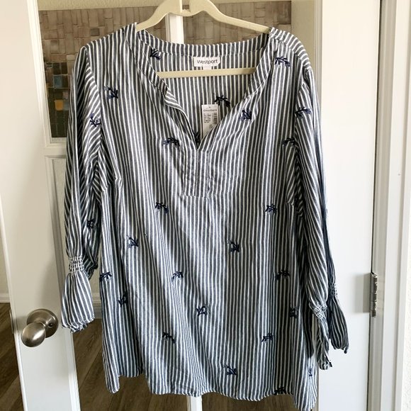 NWT Westport Navy and White Striped Top 2X - Picture 1 of 8